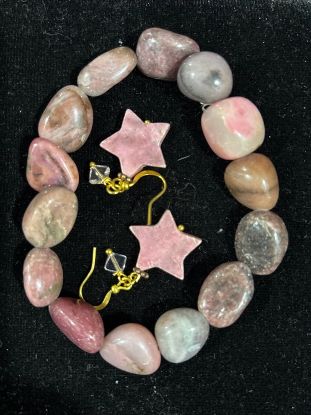 Rhodochrosite Stone Bracelet Earrings
